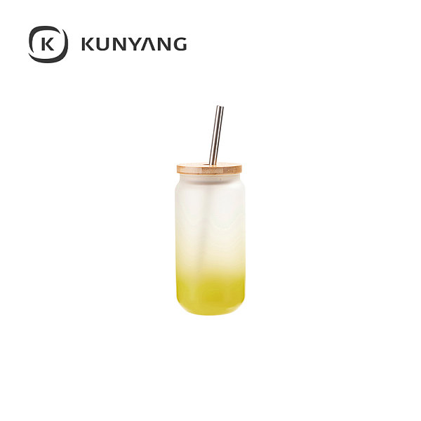 18oz/550ml Glass Mugs with Bamboo Lid Lemon Yellow