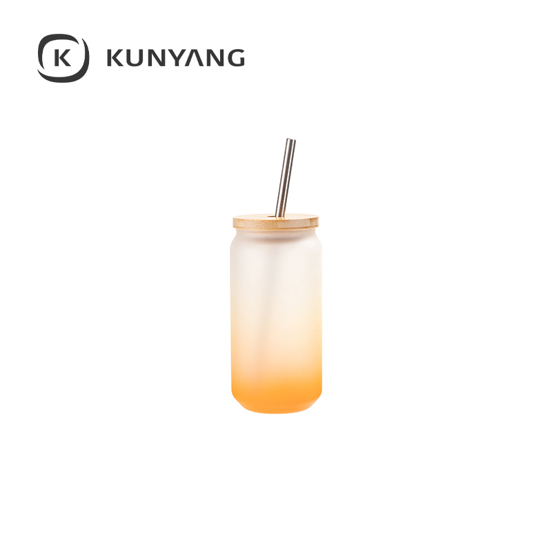 18oz/550ml Glass Mugs with Bamboo Lid Orange