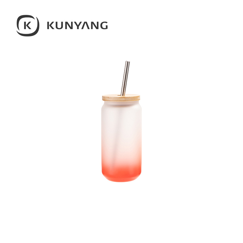 18oz/550ml Glass Mugs with Bamboo Lid Red