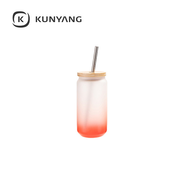 18oz/550ml Glass Mugs with Bamboo Lid Red