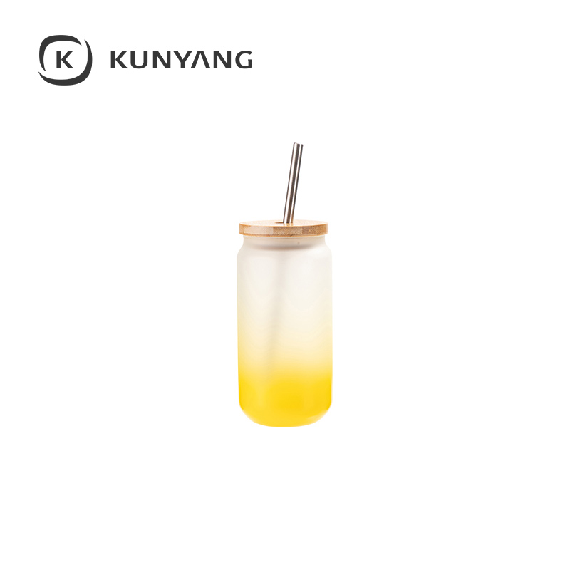 18oz/550ml Glass Mugs with Bamboo Lid Yellow