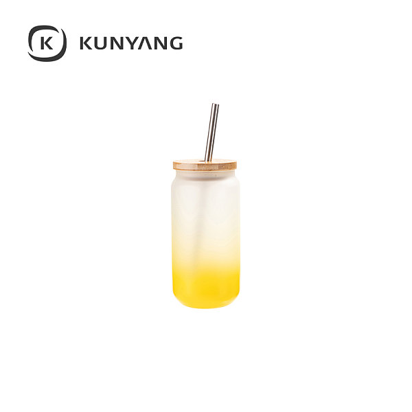 18oz/550ml Glass Mugs with Bamboo Lid Yellow