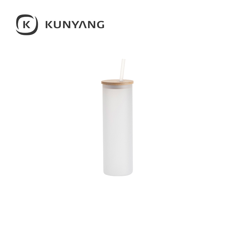 20oz/600ml Glass Skinny Tumbler w/Straw & Bamboo Lid White