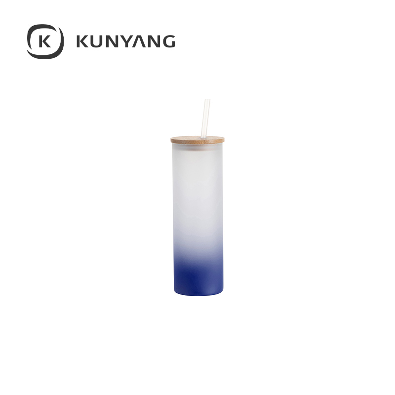 20oz/600ml Glass Skinny Tumbler w/Straw & Bamboo Lid Dark Blue