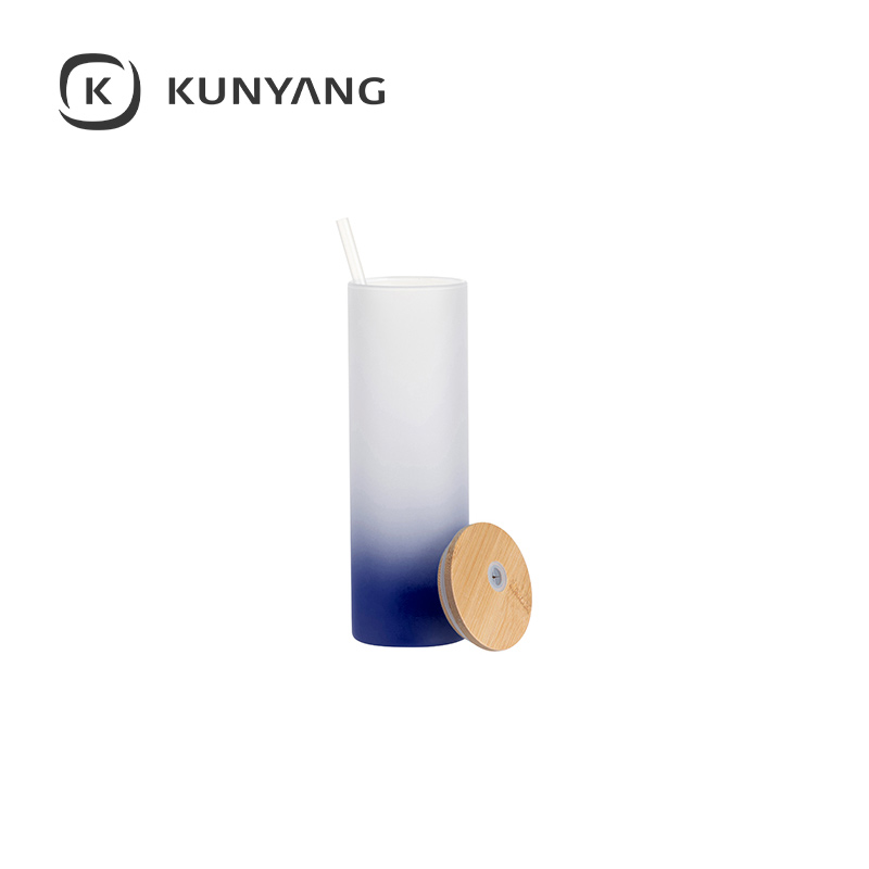 20oz/600ml Glass Skinny Tumbler w/Straw & Bamboo Lid Dark Blue