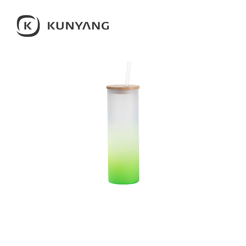 20oz/600ml Glass Skinny Tumbler w/Straw & Bamboo Lid Green
