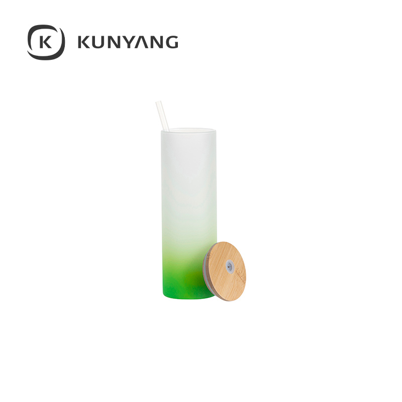 20oz/600ml Glass Skinny Tumbler w/Straw & Bamboo Lid Green