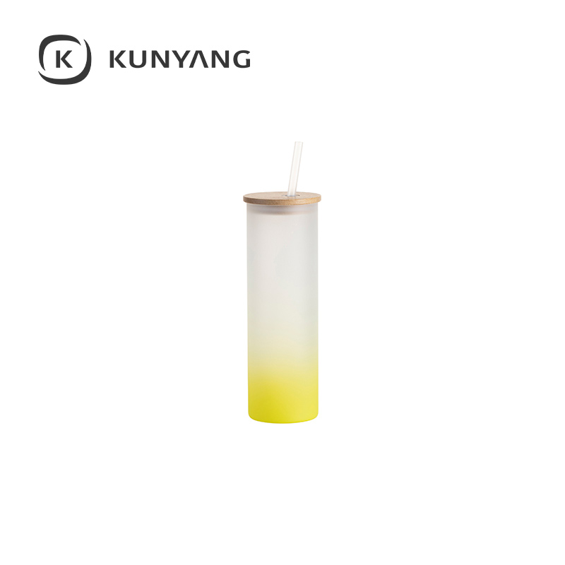 20oz/600ml Glass Skinny Tumbler w/Straw & Bamboo Lid Lemon Yellow