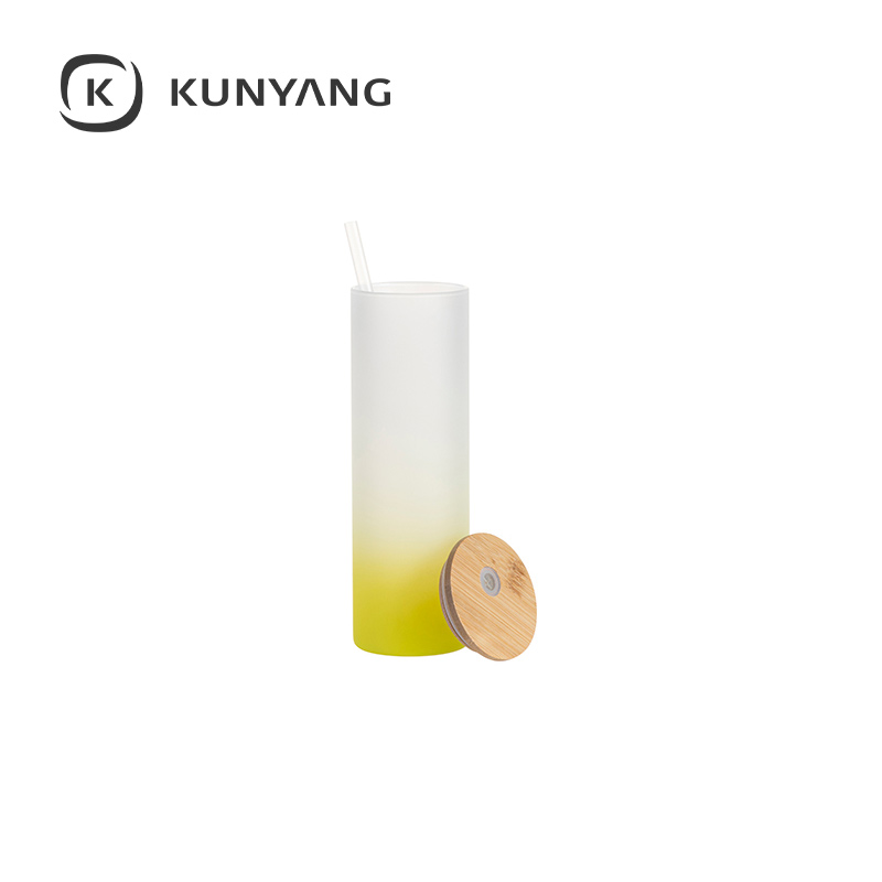 20oz/600ml Glass Skinny Tumbler w/Straw & Bamboo Lid Lemon Yellow