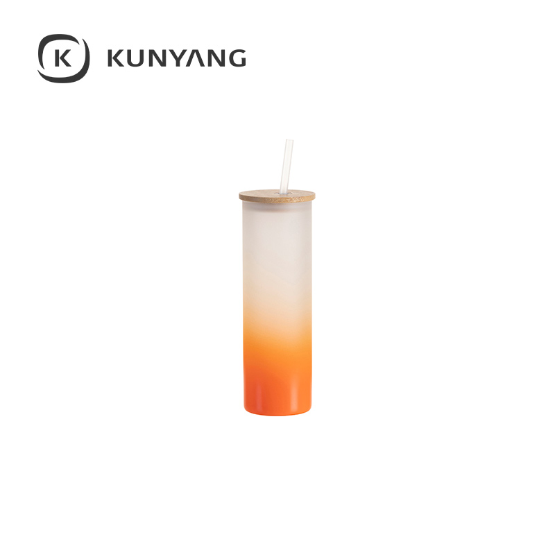 20oz/600ml Glass Skinny Tumbler w/Straw & Bamboo Lid Orange