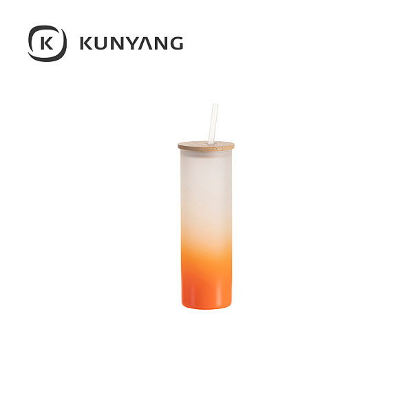 20oz/600ml Glass Skinny Tumbler w/Straw & Bamboo Lid Orange