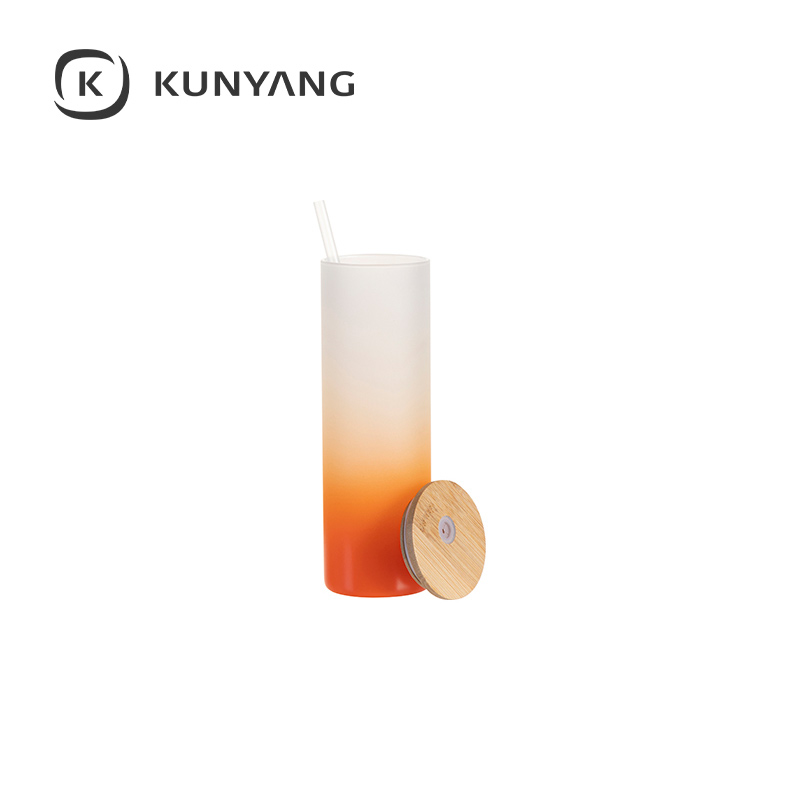 20oz/600ml Glass Skinny Tumbler w/Straw & Bamboo Lid Orange