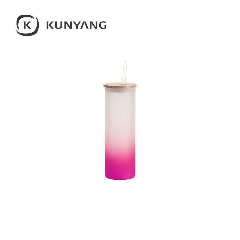 20oz/600ml Glass Skinny Tumbler w/Straw & Bamboo Lid Purple
