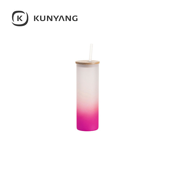 20oz/600ml Glass Skinny Tumbler w/Straw & Bamboo Lid Purple