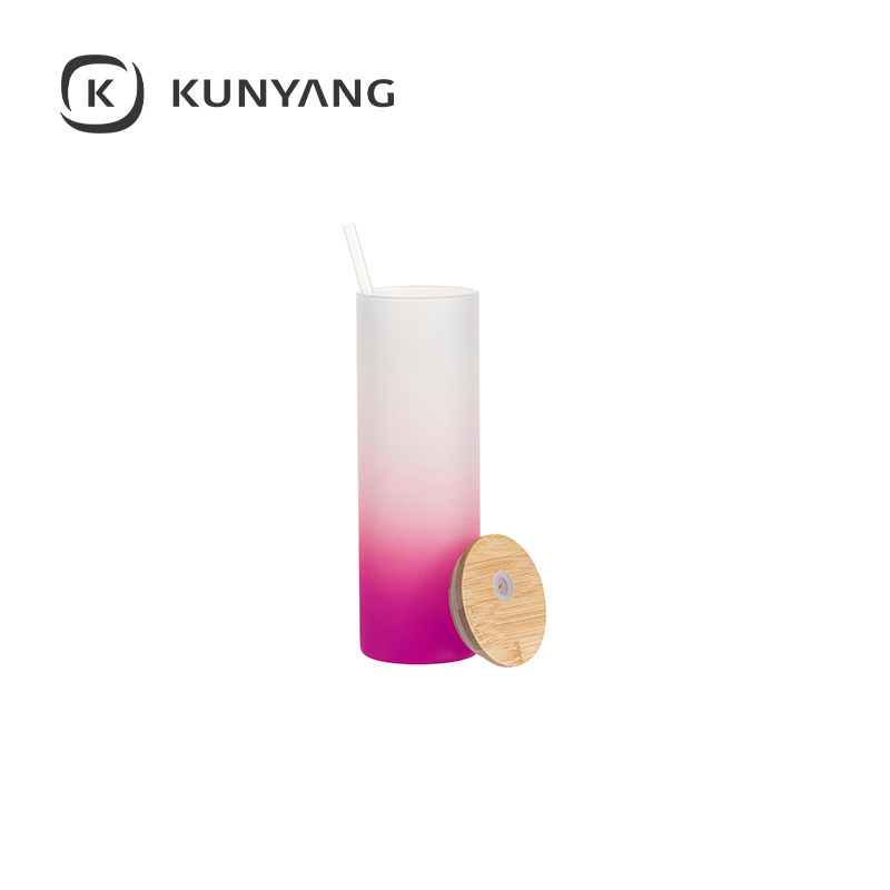 20oz/600ml Glass Skinny Tumbler w/Straw & Bamboo Lid Purple