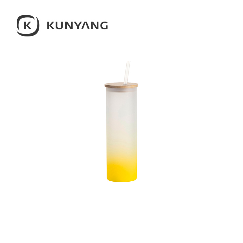 20oz/600ml Glass Skinny Tumbler w/Straw & Bamboo Lid Yellow
