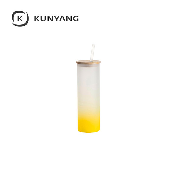 20oz/600ml Glass Skinny Tumbler w/Straw & Bamboo Lid Yellow