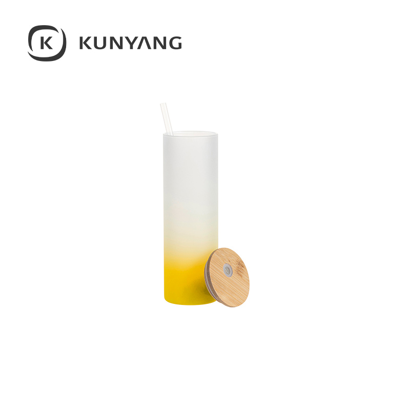 20oz/600ml Glass Skinny Tumbler w/Straw & Bamboo Lid Yellow