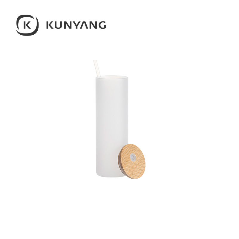 20oz/600ml Glass Skinny Tumbler w/Straw & Bamboo Lid White