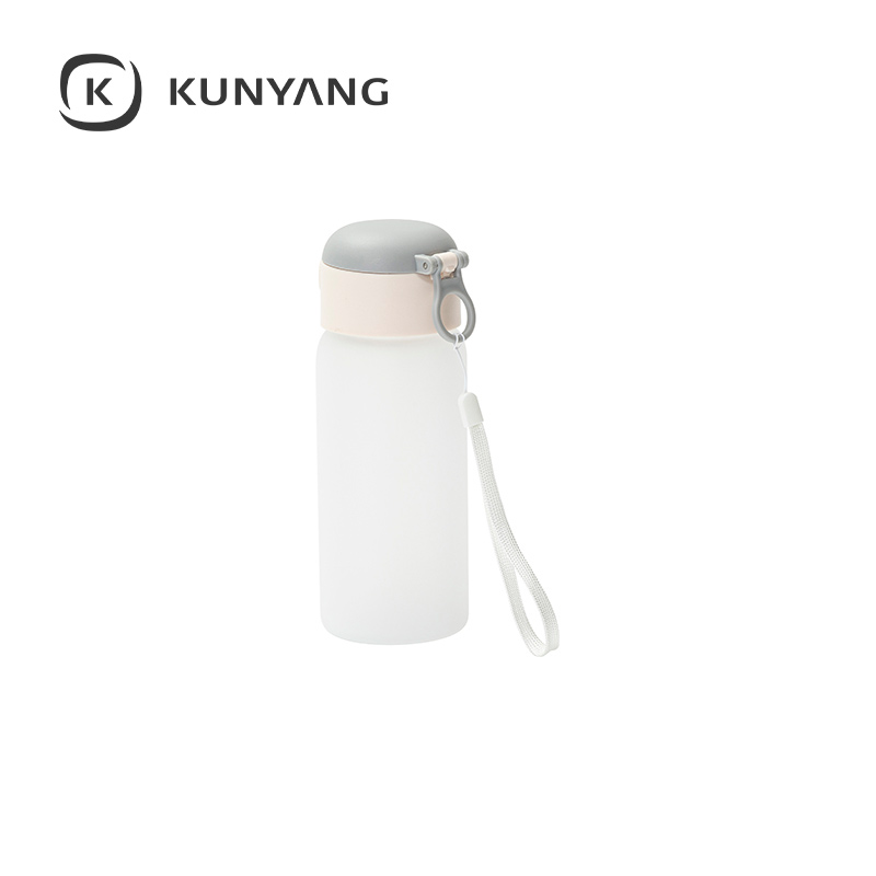 15oz/450ml Frosted Kids Glass Bottle with Pop-up Straw Lid Gray