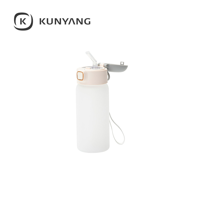 15oz/450ml Frosted Kids Glass Bottle with Pop-up Straw Lid Gray