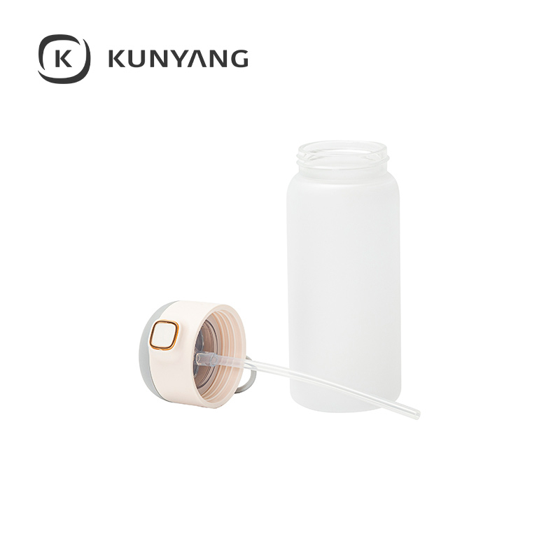 15oz/450ml Frosted Kids Glass Bottle with Pop-up Straw Lid Gray