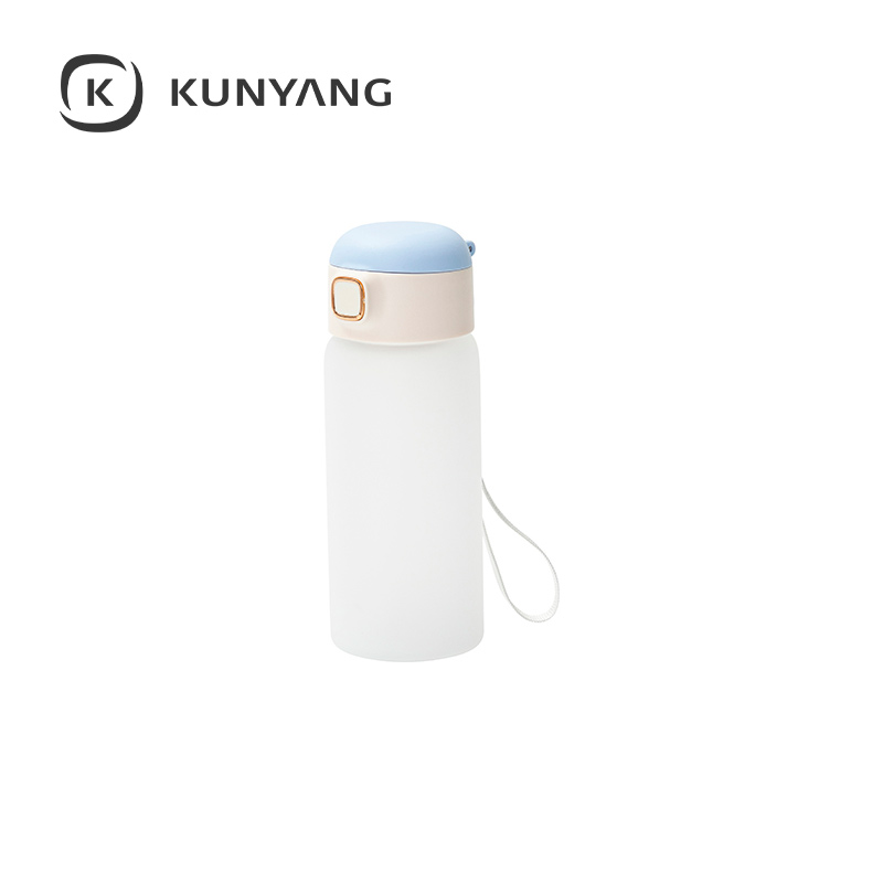 15oz/450ml Frosted Kids Glass Bottle with Pop-up Straw Lid Light Blue