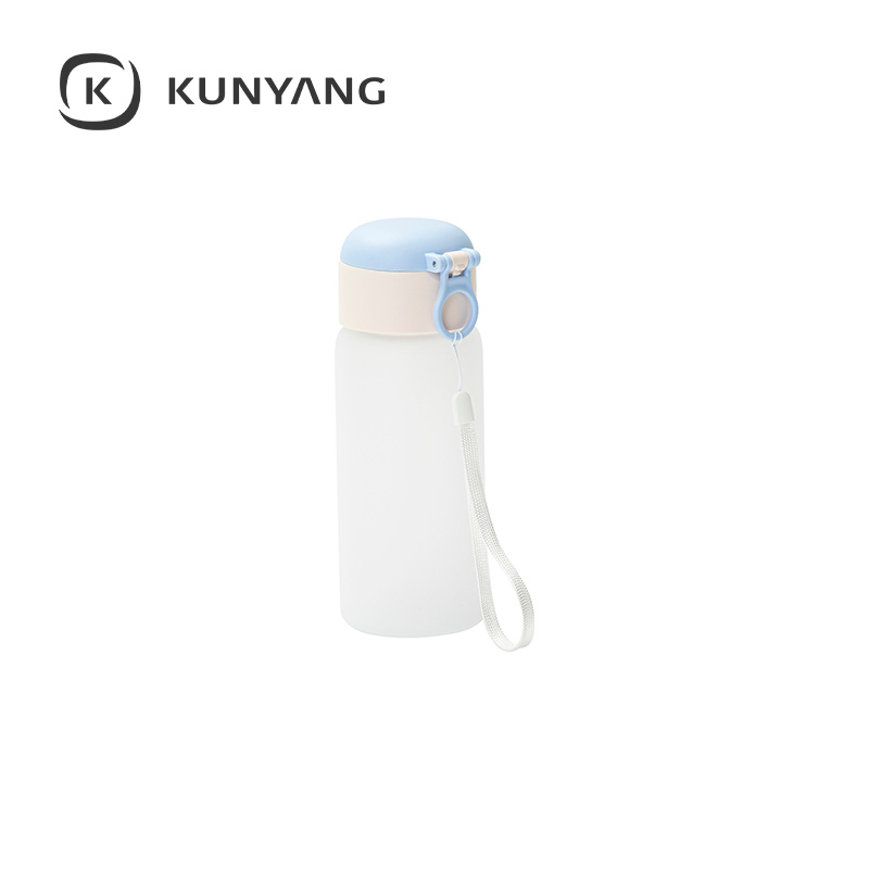 15oz/450ml Frosted Kids Glass Bottle with Pop-up Straw Lid Light Blue