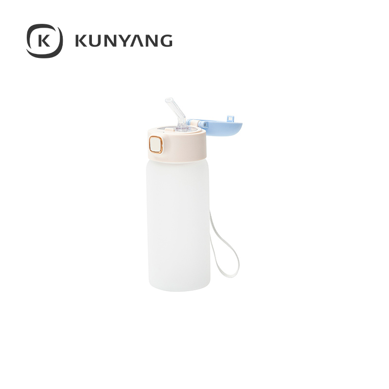 15oz/450ml Frosted Kids Glass Bottle with Pop-up Straw Lid Light Blue