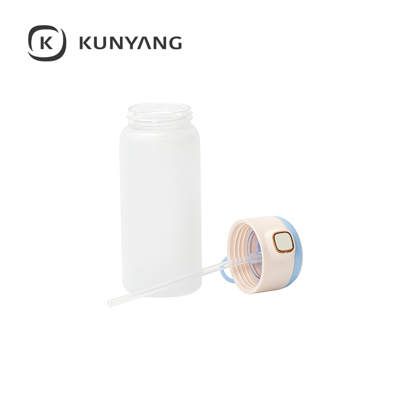 15oz/450ml Frosted Kids Glass Bottle with Pop-up Straw Lid Light Blue