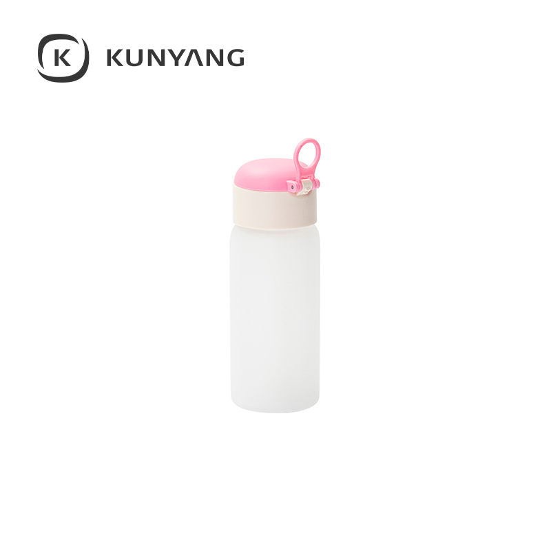 15oz/450ml Frosted Kids Glass Bottle with Pop-up Straw Lid Pink
