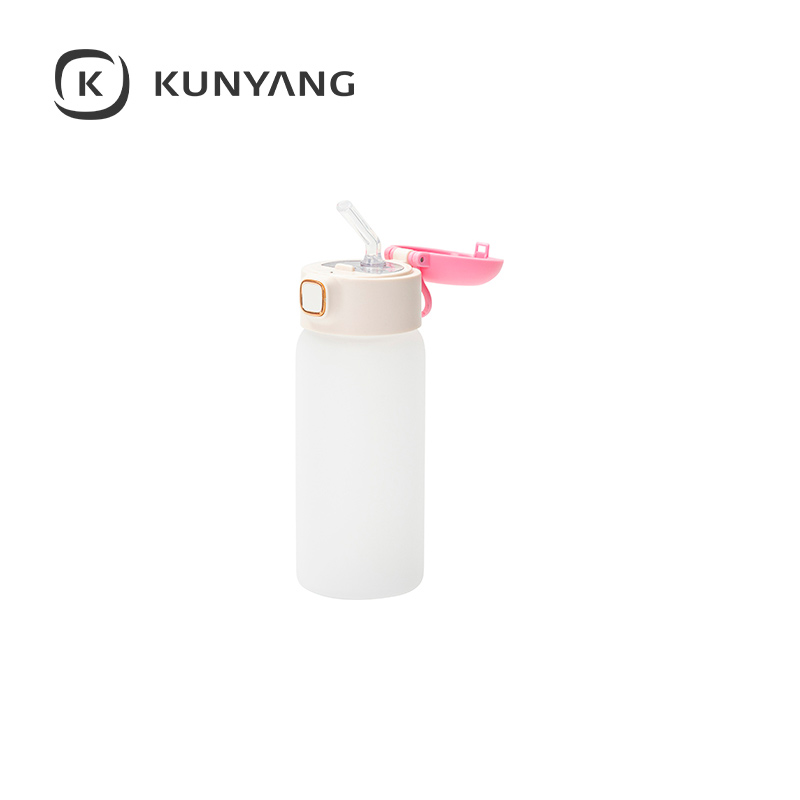 15oz/450ml Frosted Kids Glass Bottle with Pop-up Straw Lid Pink