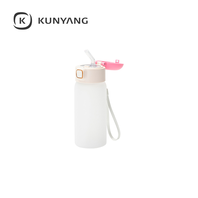 15oz/450ml Frosted Kids Glass Bottle with Pop-up Straw Lid Pink
