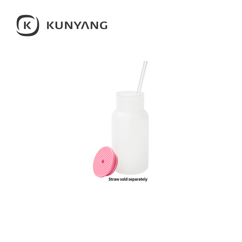 18oz/550ml Frosted Glass Tumbler w/Lid Pink