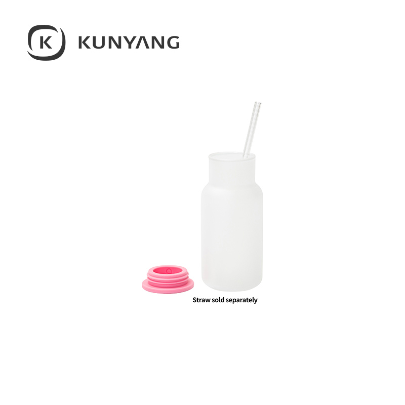 18oz/550ml Frosted Glass Tumbler w/Lid Pink