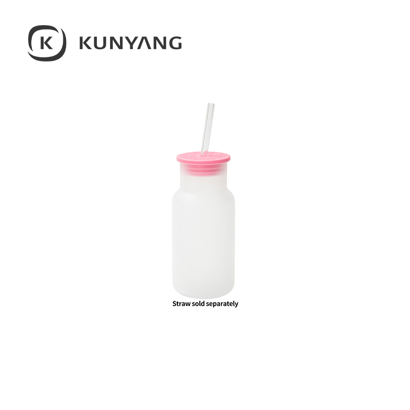 18oz/550ml Frosted Glass Tumbler w/Lid Pink