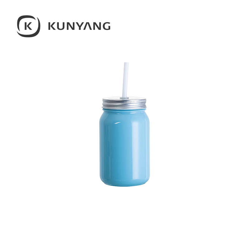 15oz/450ml Full Color Mason Jar no Handle Light Blue