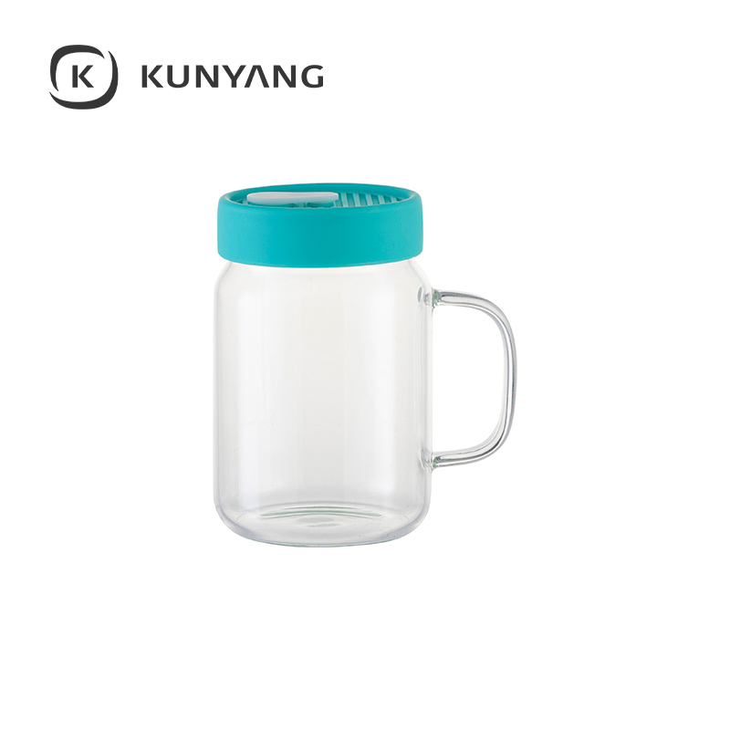 20oz/600ml Glass Mason Jar w/Silicon Lid Clear Green