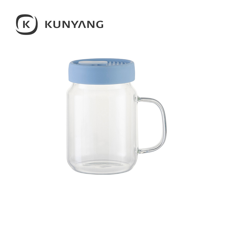 20oz/600ml Glass Mason Jar w/Silicon Lid Clear Light Blue