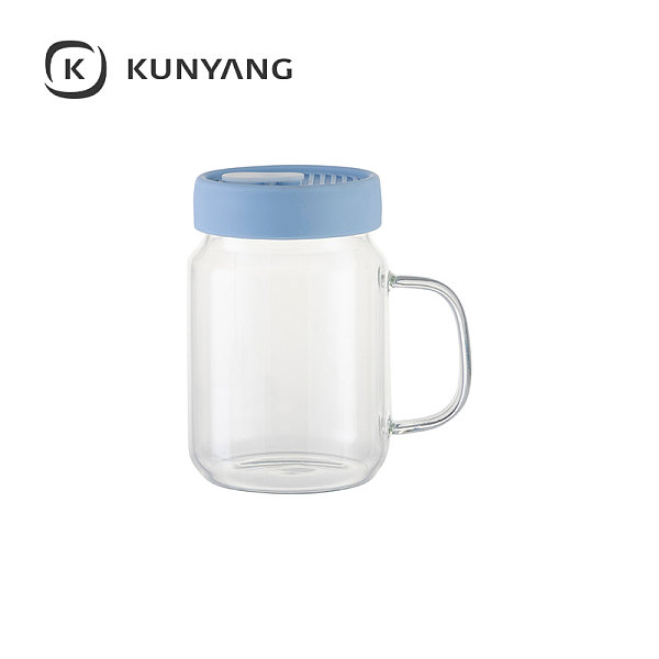 20oz/600ml Glass Mason Jar w/Silicon Lid Clear Light Blue