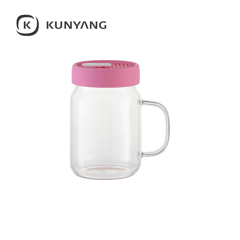 20oz/600ml Glass Mason Jar w/Silicon Lid Clear Pink