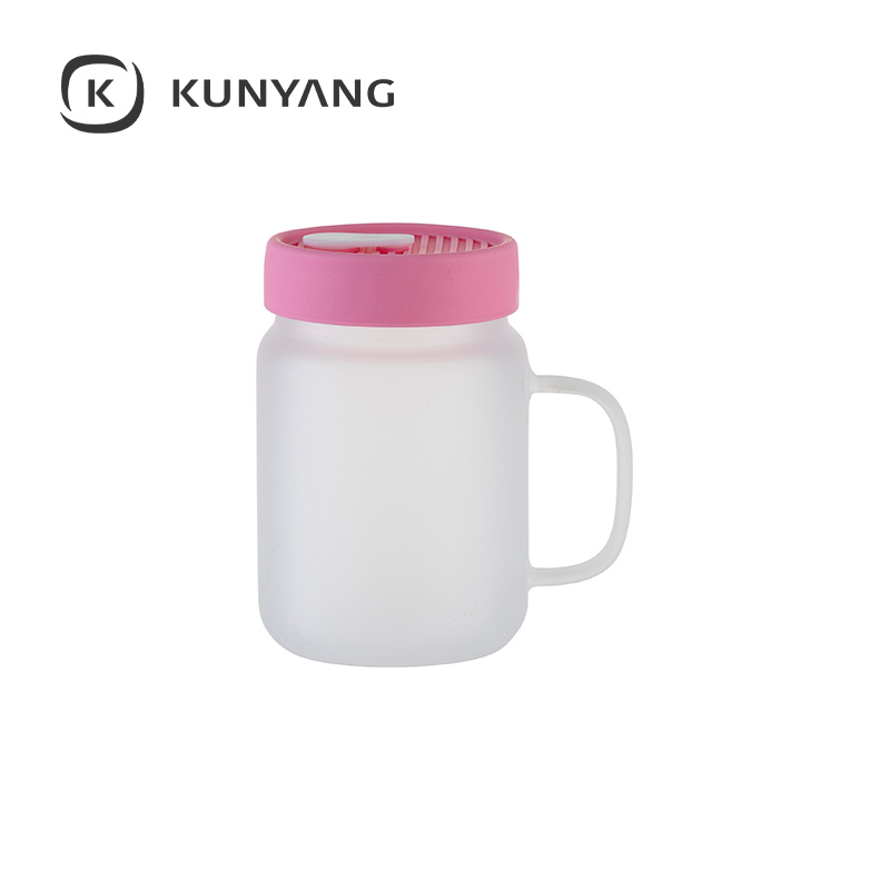 20oz/600ml Glass Mason Jar w/Silicon Lid Frosted Pink