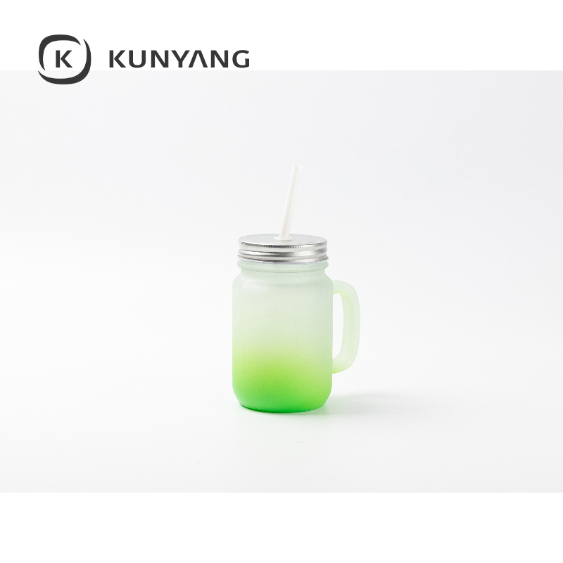 12oz/350ml Mason Jar w/Straw(Froster) Green