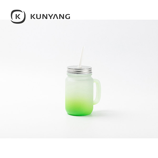 12oz/350ml Mason Jar w/Straw(Froster) Green