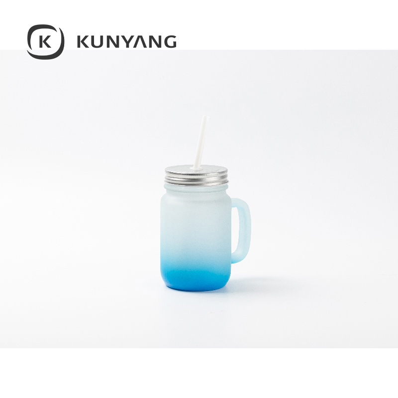 12oz/350ml Mason Jar w/Straw(Froster) Light Blue