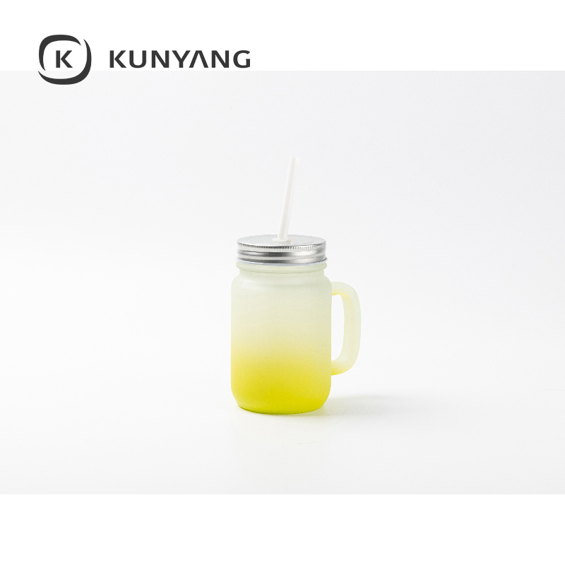 12oz/350ml Mason Jar w/Straw(Froster) Yellow