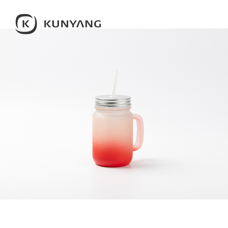 12oz/350ml Mason Jar w/Straw(Froster) Red