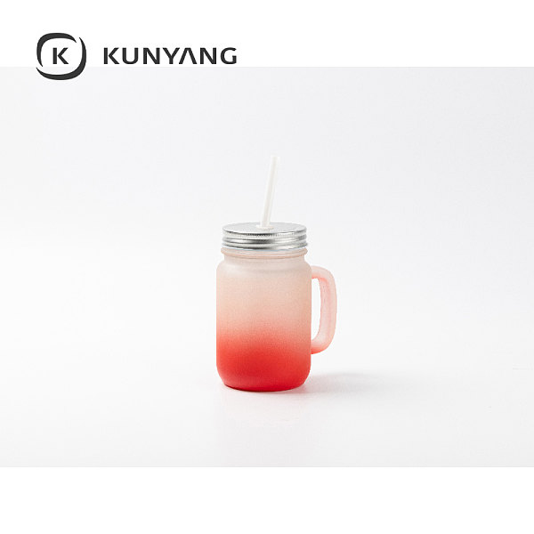 12oz/350ml Mason Jar w/Straw(Froster) Red