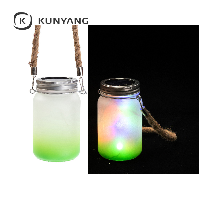 15oz/450ml Mason Jar w/Lantern Lid and Hemp Rope Handle Green