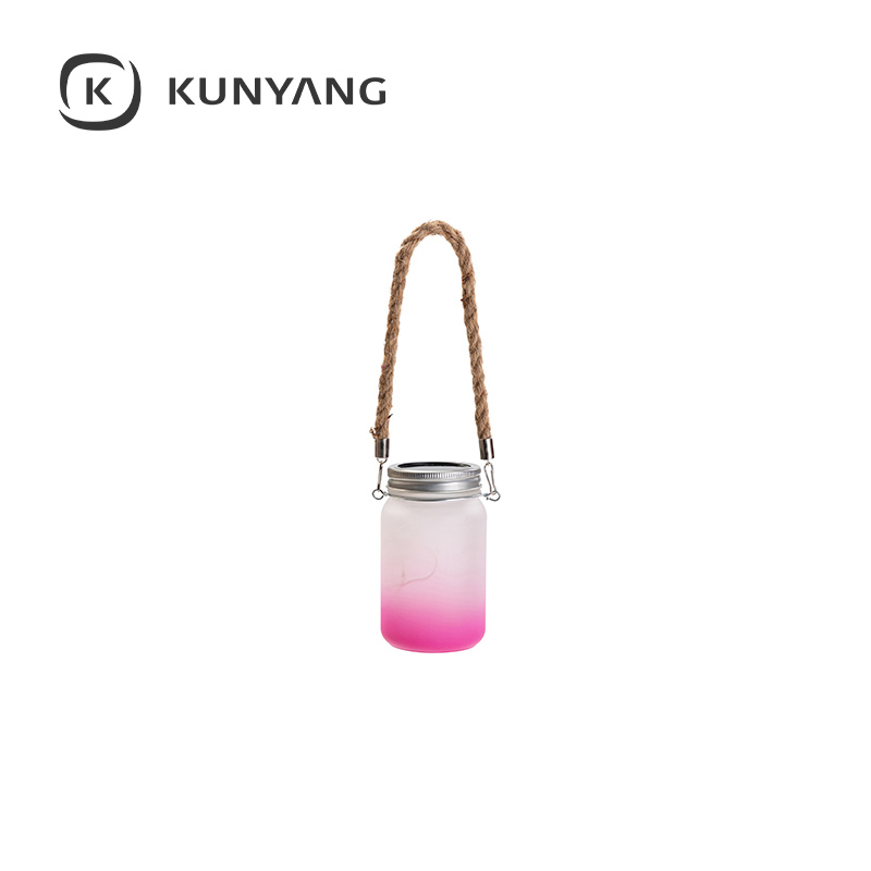 15oz/450ml Mason Jar w/Lantern Lid and Hemp Rope Handle Pink
